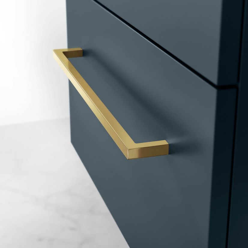 Elba Inky Blue Wall Hung Drawer Vanity with Marble Top & Curved Counter Top Basin 600mm - Brushed Brass Accents