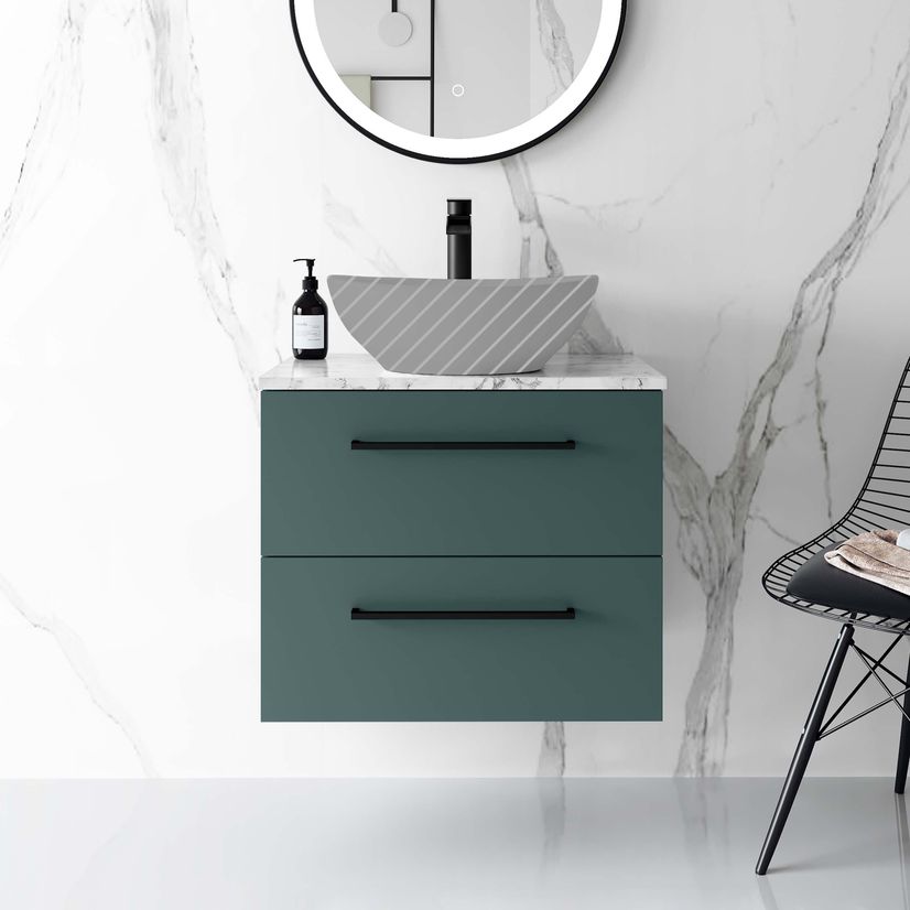 Elba Midnight Green Wall Hung Drawer 600mm Excludes Counter Top Basin - Black Accents