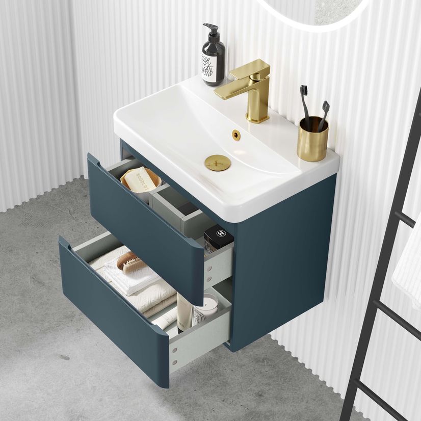 Corsica Inky Blue Wall Hung Short Projection Basin Drawer Vanity 500mm