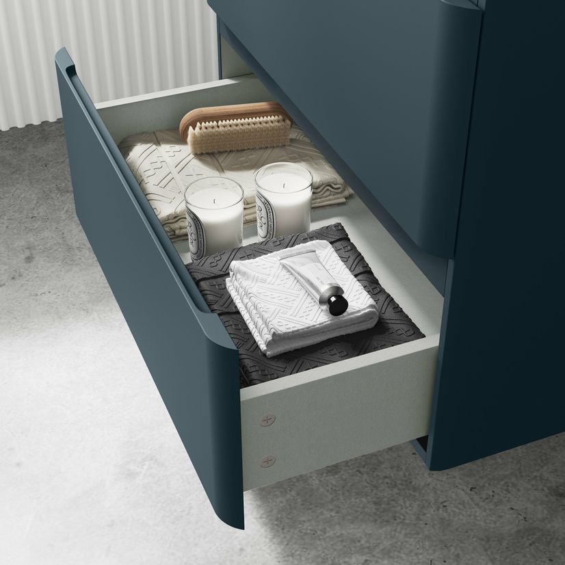 Corsica Inky Blue Wall Hung Drawer with Marble Top 600mm - Excludes Counter Top Basin
