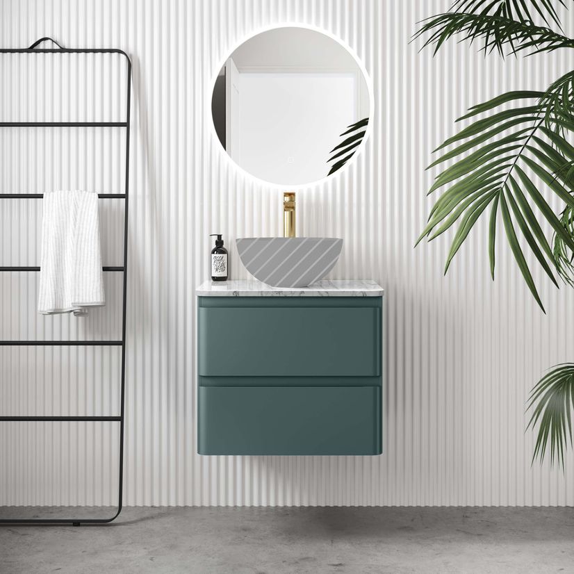 Corsica Midnight Green Wall Hung Drawer with Marble Top 600mm - Excludes Counter Top Basin