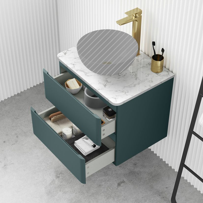 Corsica Midnight Green Wall Hung Drawer with Marble Top 600mm - Excludes Counter Top Basin
