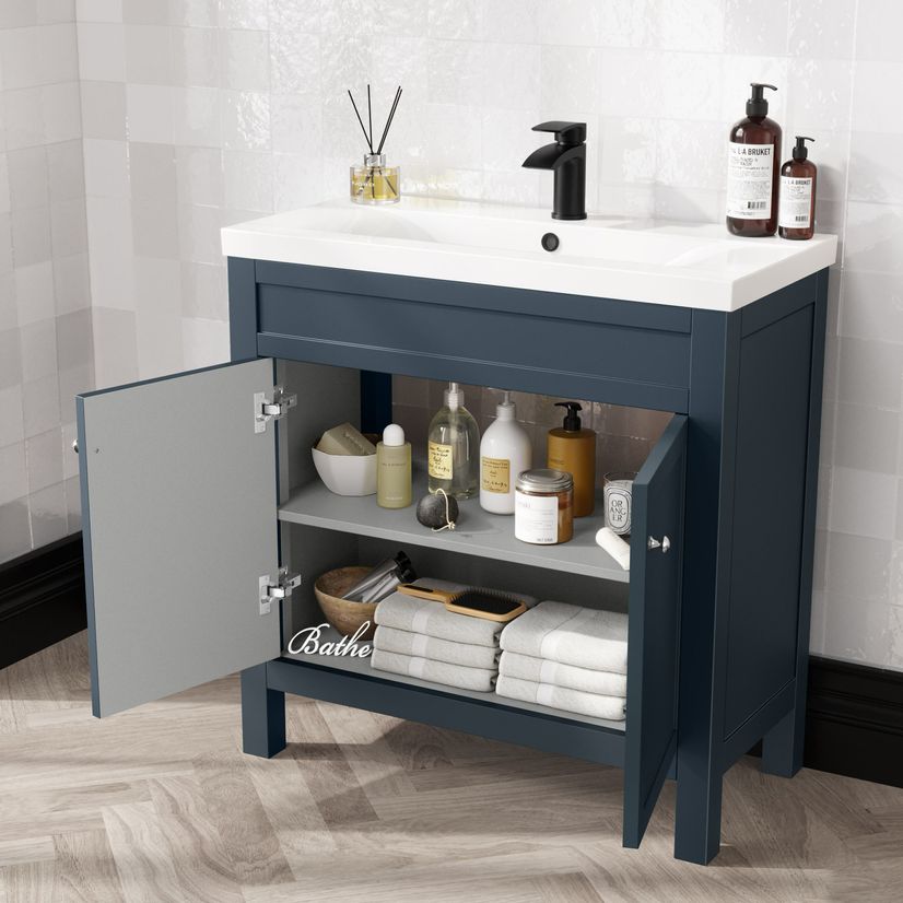 Bermuda Inky Blue Basin Vanity Drawer and Back To Wall Toilet 1300mm (Excludes Pan & Cistern)