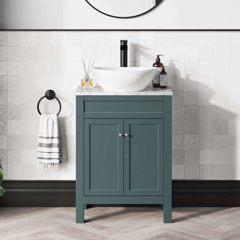 Bermuda Midnight Green Vanity with Marble Top & Oval Counter Top Basin 600mm