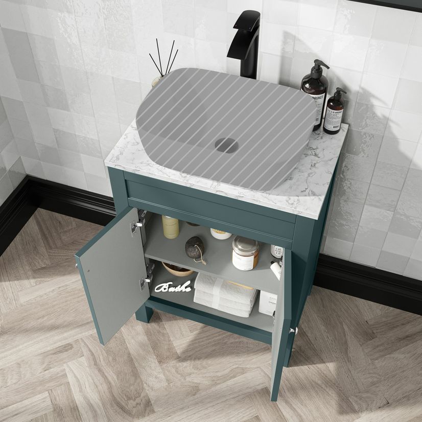 Bermuda Midnight Green Cabinet with Marble Top 600mm - Excludes Counter Top Basin