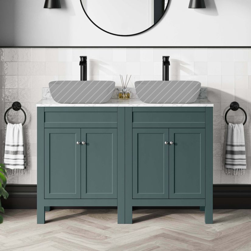 Bermuda Midnight Green Cabinet with Marble Top 1200mm - Excludes Counter Top Basins