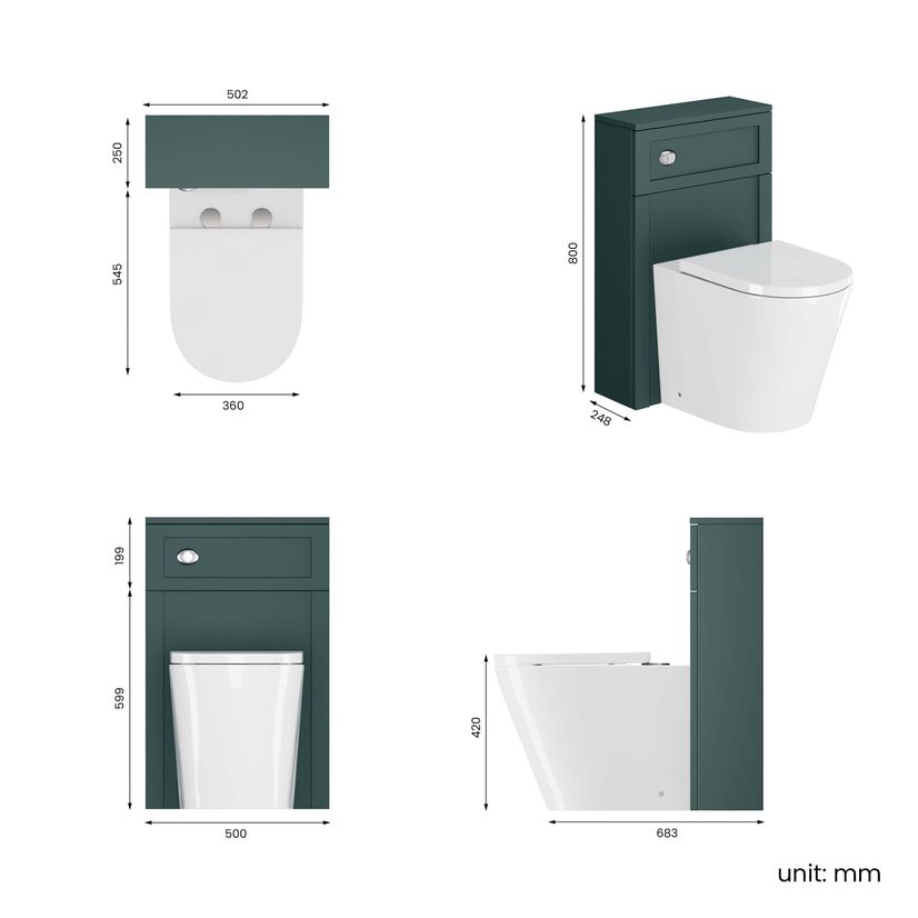 Bermuda Traditional Midnight Green Slimline Back To Wall Unit and Boston Toilet