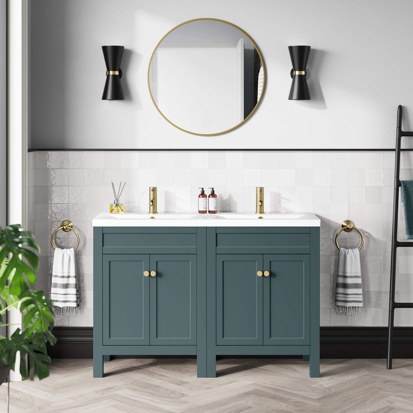 Bermuda Midnight Green Double Basin Vanity 1200mm - Brushed Brass Accents