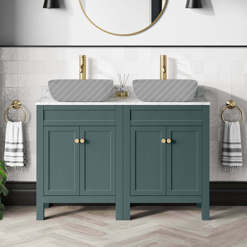 Bermuda Midnight Green Cabinet with Marble Top 1200mm Excludes Counter Top Basins - Brushed Brass Accents