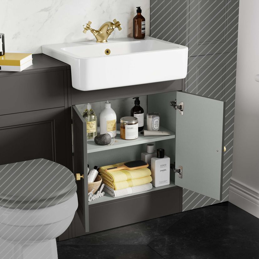 Monaco Graphite Grey Basin Vanity and Back To Wall Unit 1200mm (Excludes Pan & Cistern) - Brushed Brass Accents