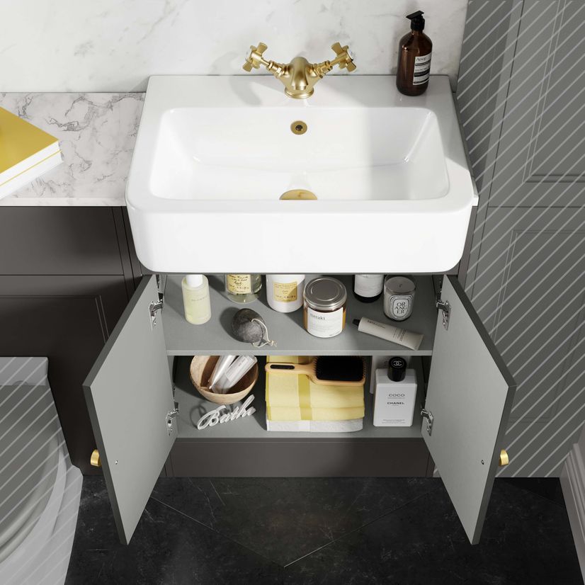 Monaco Graphite Grey Combination Vanity Basin with Marble Top 1200mm (Excludes Pan & Cistern) - Brushed Brass Accents