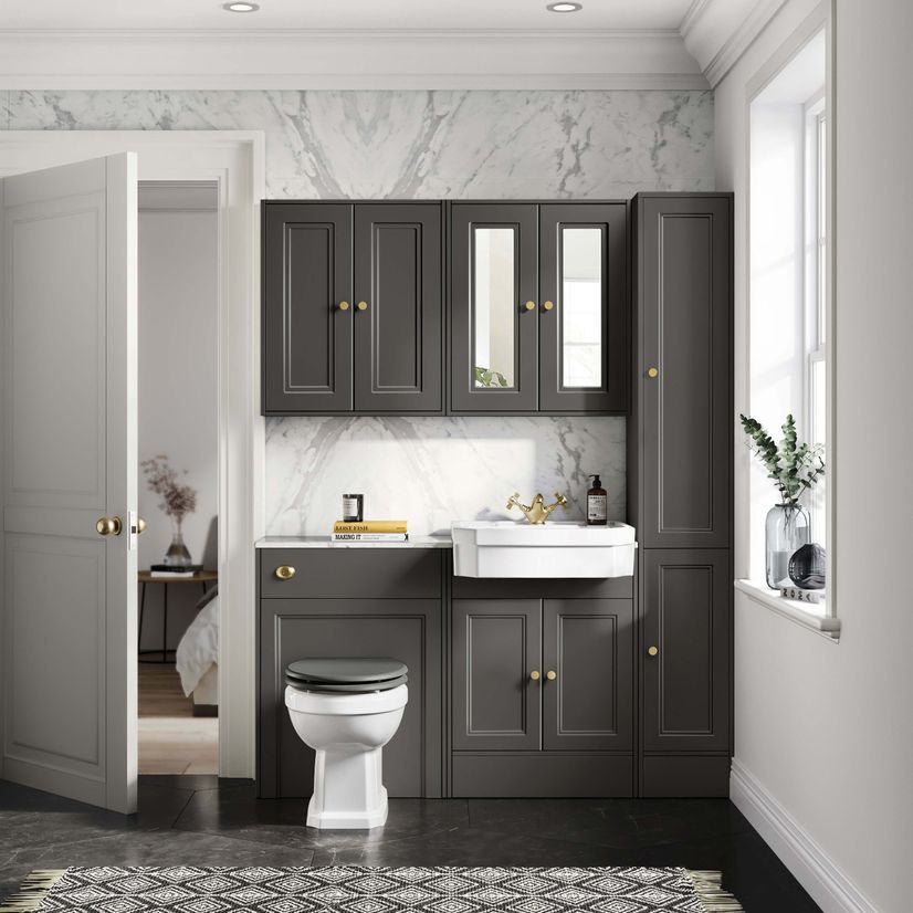 Monaco Graphite Grey Combination Vanity Traditional Basin with Marble Top 1200mm (Excludes Pan & Cistern) - Brushed Brass Accents