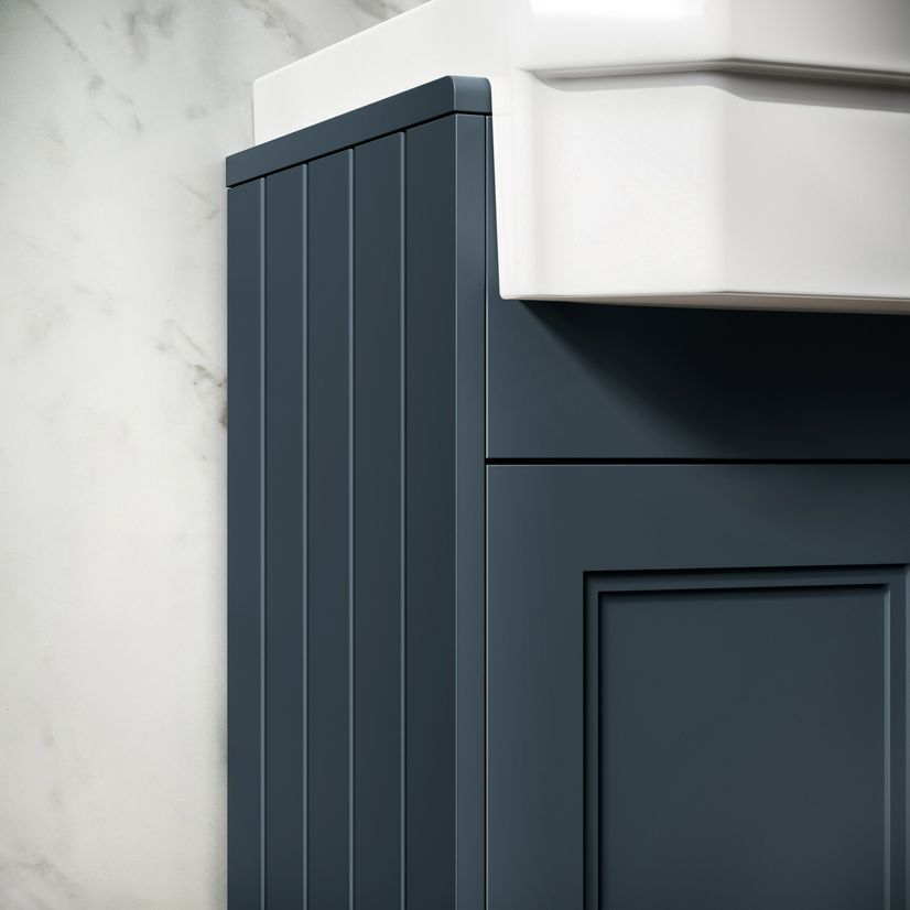 Monaco Inky Blue Traditional Basin Vanity and Back To Wall Unit 1500mm (Excludes Pan & Cistern) - Brushed Brass Accents