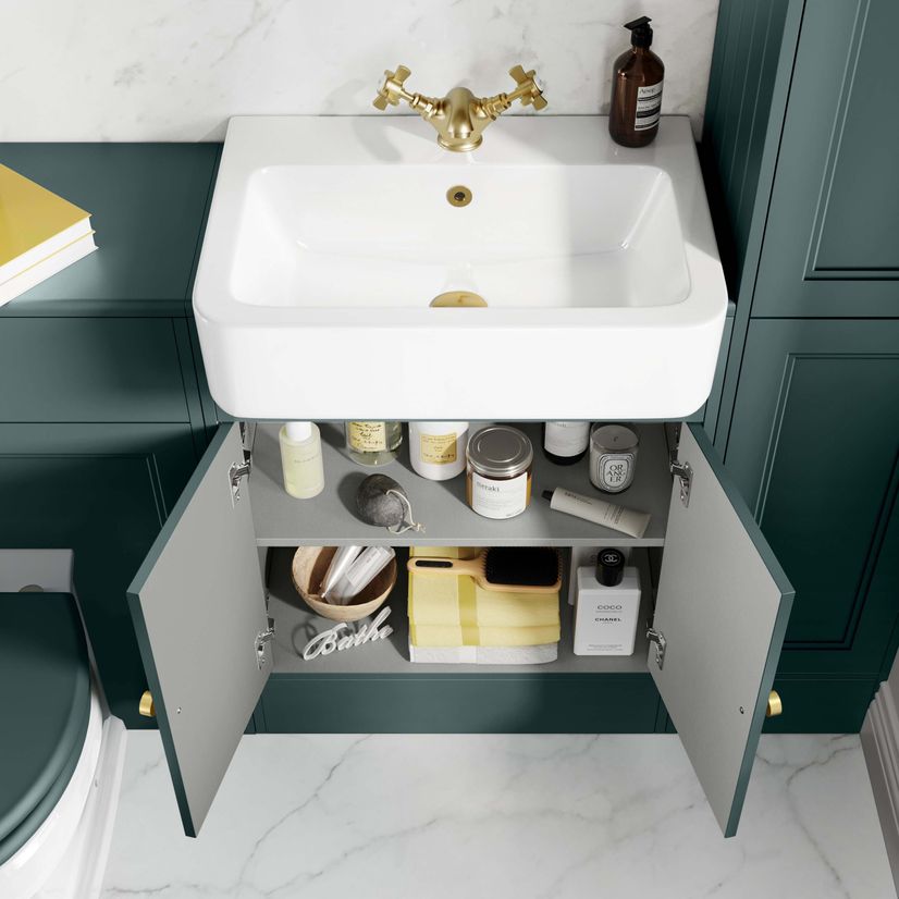 Monaco Midnight Green Basin Vanity 600mm - Brushed Brass Accents