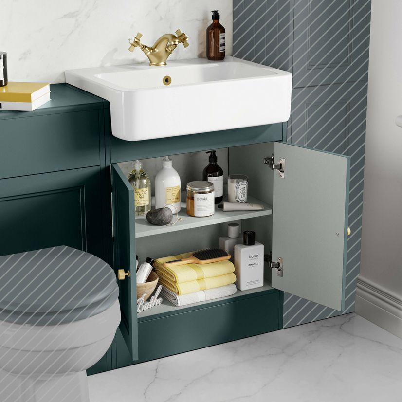 Monaco Midnight Green Basin Vanity and Back To Wall Unit 1200mm (Excludes Pan & Cistern) - Brushed Brass Accents