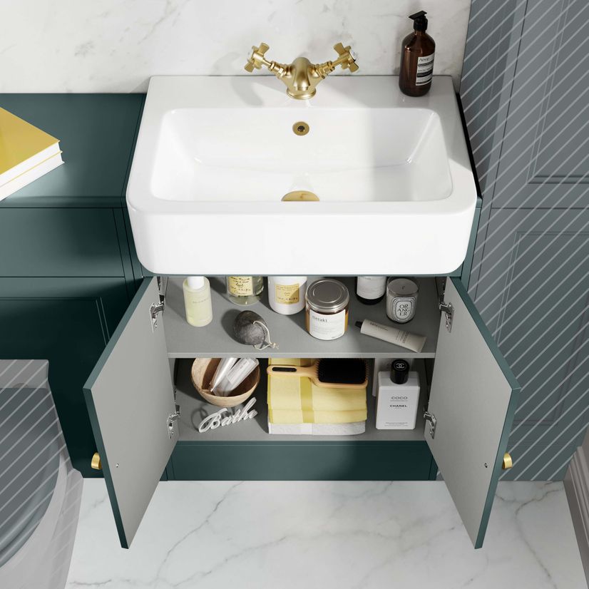 Monaco Midnight Green Basin Vanity and Back To Wall Unit 1200mm (Excludes Pan & Cistern) - Brushed Brass Accents