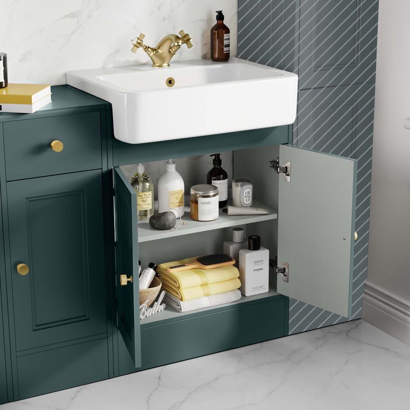 Monaco Midnight Green Basin Vanity and Back To Wall Unit 1500mm (Excludes Pan & Cistern) - Brushed Brass Accents