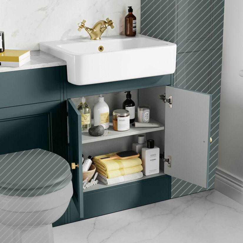 Monaco Midnight Green Combination Vanity Basin with Marble Top 1200mm (Excludes Pan & Cistern) - Brushed Brass Accents