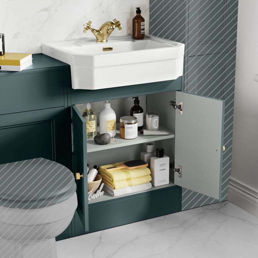 Monaco Midnight Green Traditional Basin Vanity and Back To Wall Unit 1200mm (Excludes Pan & Cistern) - Brushed Brass Accents