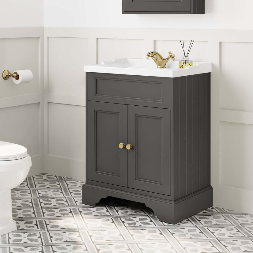 Lucia Graphite Grey Basin Vanity 630mm - Brushed Brass Accents