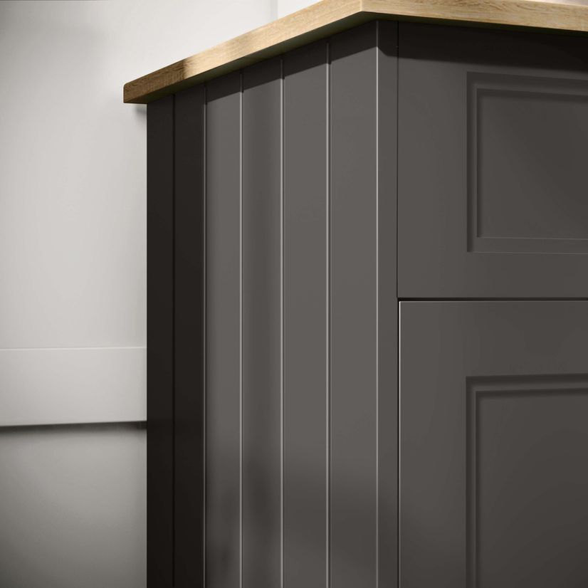 Lucia Graphite Grey Vanity with Oak Effect Top & Round Counter Top Basin 640mm - Brushed Brass Accents