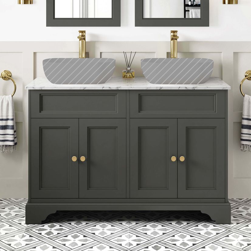 Lucia Graphite Grey Cabinet with Marble Top 1200mm (Excludes Counter Top Basins) - Brushed Brass Accents