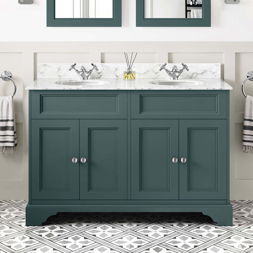 Lucia Midnight Green Double Vanity with Marble Top & Undermount Basins 1200mm