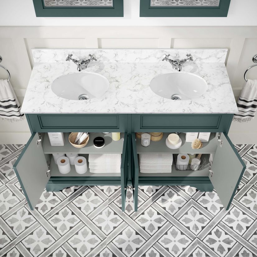 Lucia Midnight Green Double Vanity with Marble Top & Undermount Basins 1200mm