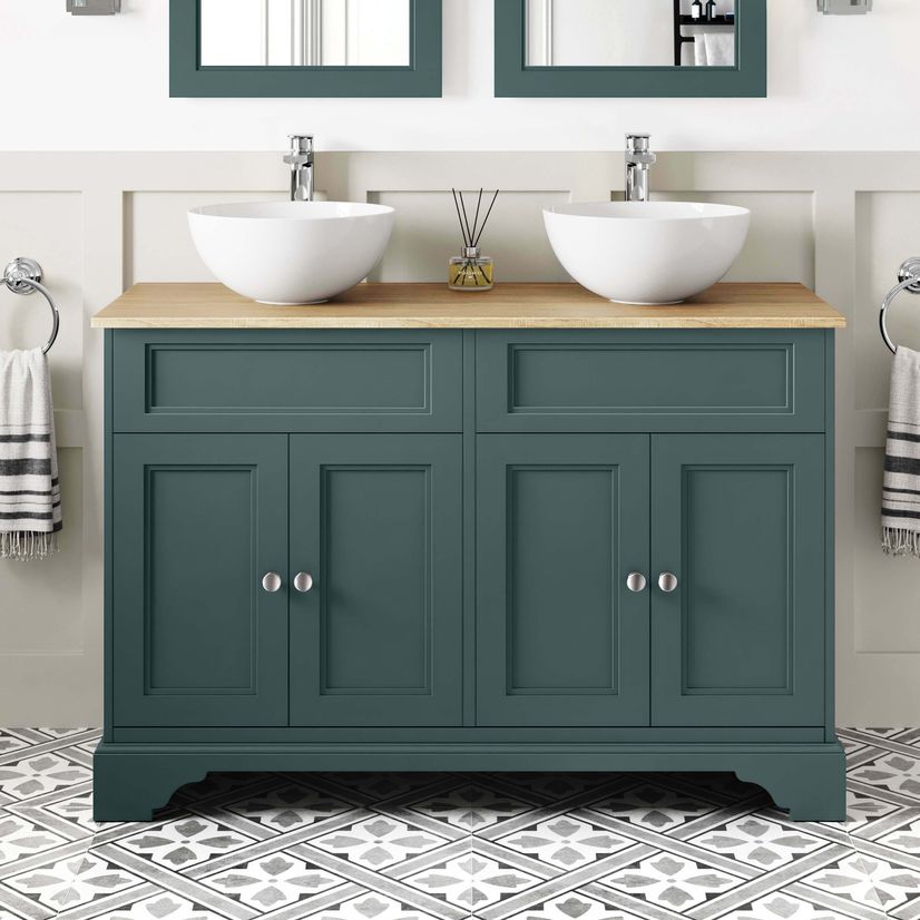 Lucia Midnight Green Double Vanity with Oak Effect Top & Round Counter Top Basin 1200mm
