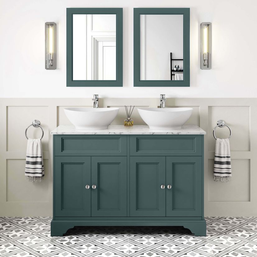 Lucia Midnight Green Double Vanity with Marble Top & Oval Counter Top Basin 1200mm