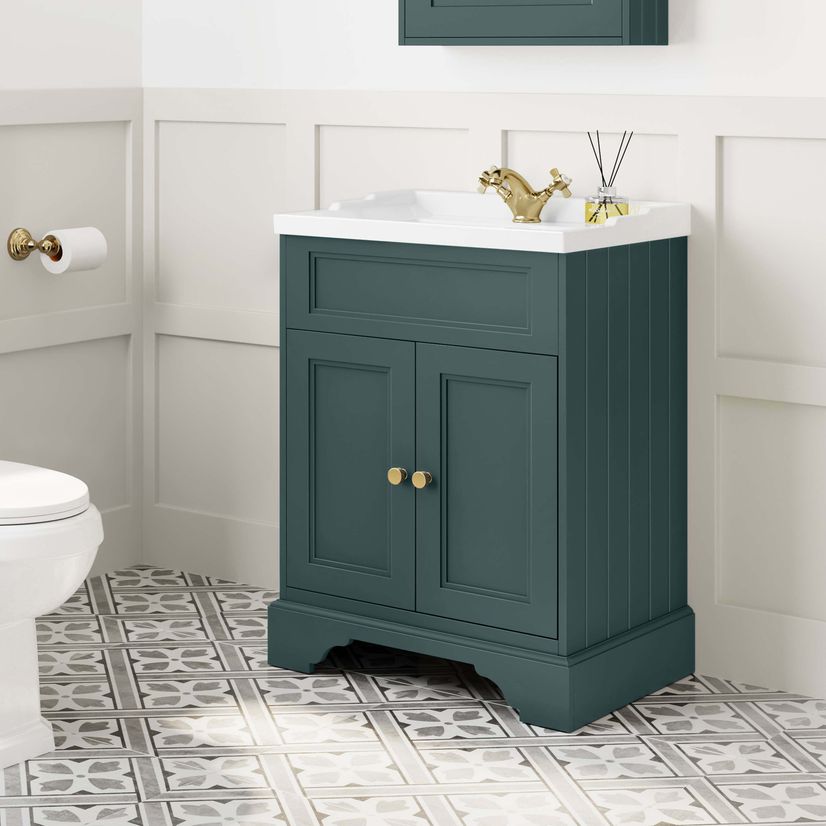 Lucia Midnight Green Basin Vanity 630mm - Brushed Brass Accents