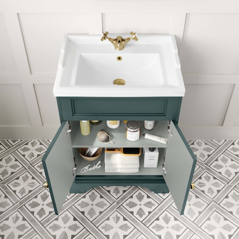 Lucia Midnight Green Basin Vanity 630mm - Brushed Brass Accents