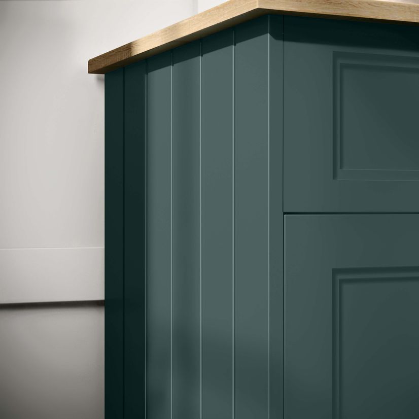 Lucia Midnight Green Cabinet with Oak Effect Top 1200mm (Excludes Counter Top Basins) - Brushed Brass Accents