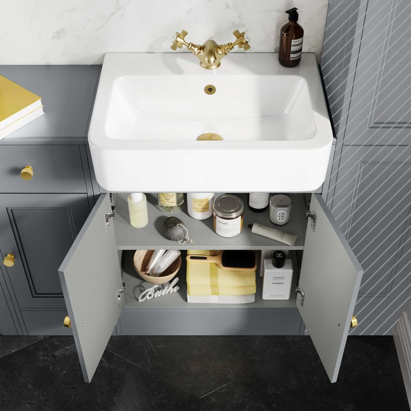 Monaco Dove Grey Combination Vanity Basin and Boston Toilet 1500mm - Brushed Brass Accents