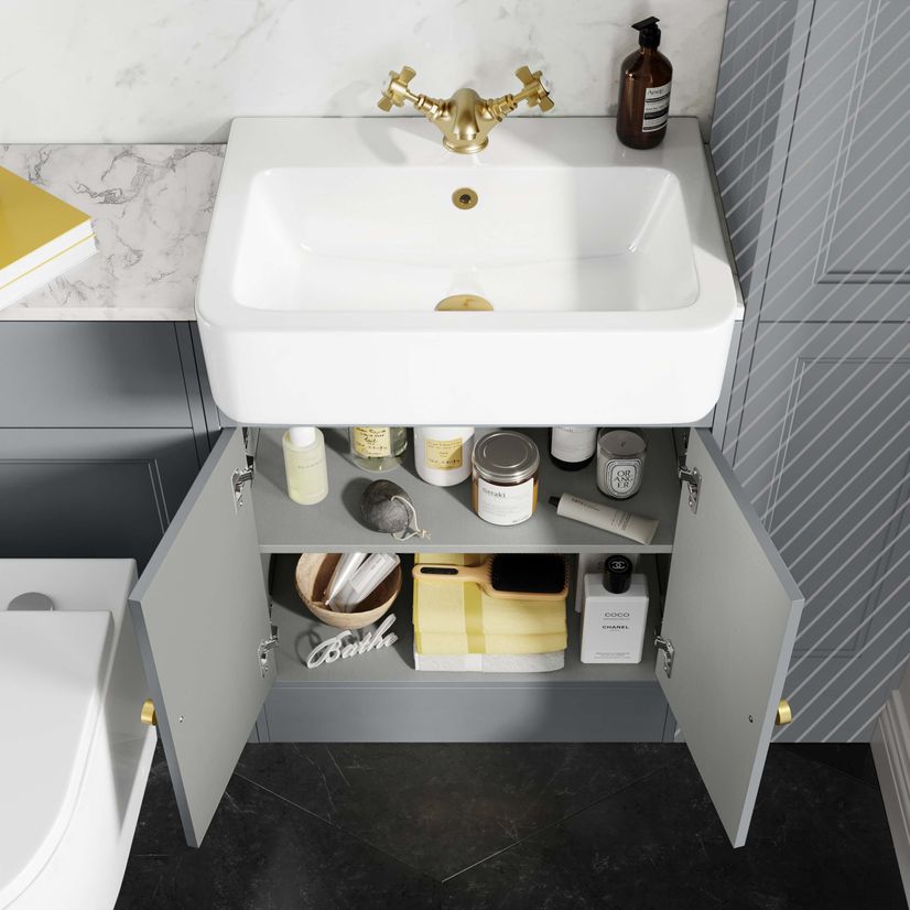 Monaco Dove Grey Combination Vanity Basin with Marble Top & Boston Toilet 1200mm - Brushed Brass Accents