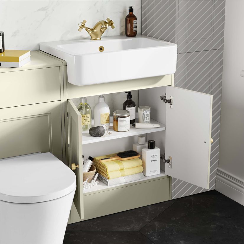 Monaco Chalk White Combination Vanity Basin and Boston Toilet 1200mm - Brushed Brass Accents