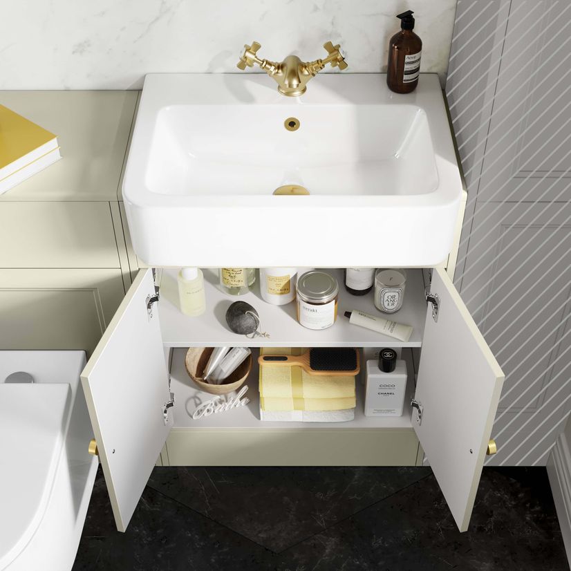 Monaco Chalk White Combination Vanity Basin and Boston Toilet 1200mm - Brushed Brass Accents
