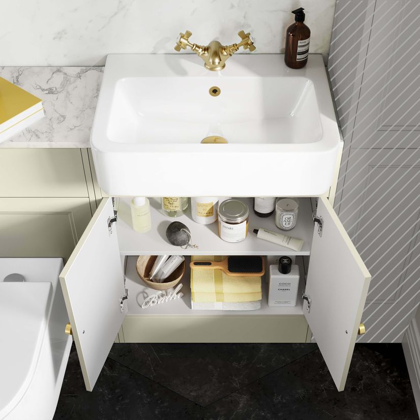 Monaco Chalk White Combination Vanity Basin with Marble Top & Boston Toilet 1200mm - Brushed Brass Accents