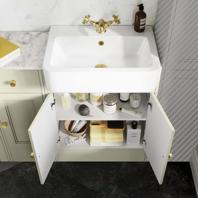Monaco Chalk White Combination Vanity Basin with Marble Top and Boston Toilet 1500mm - Brushed Brass Accents