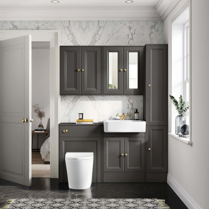 Monaco Graphite Grey Combination Vanity Basin and Boston Toilet 1200mm - Brushed Brass Accents