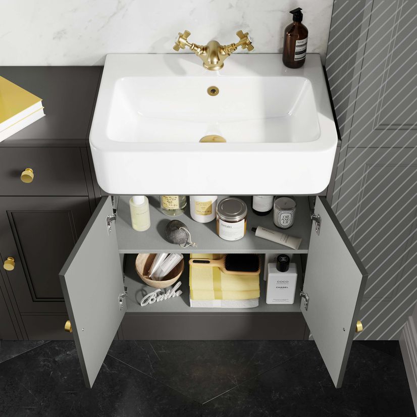 Monaco Graphite Grey Combination Vanity Basin and Seattle Toilet 1500mm - Brushed Brass Accents