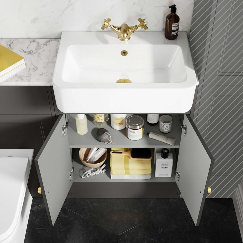 Monaco Graphite Grey Combination Vanity Basin with Marble Top & Atlanta Toilet 1200mm - Brushed Brass Accents