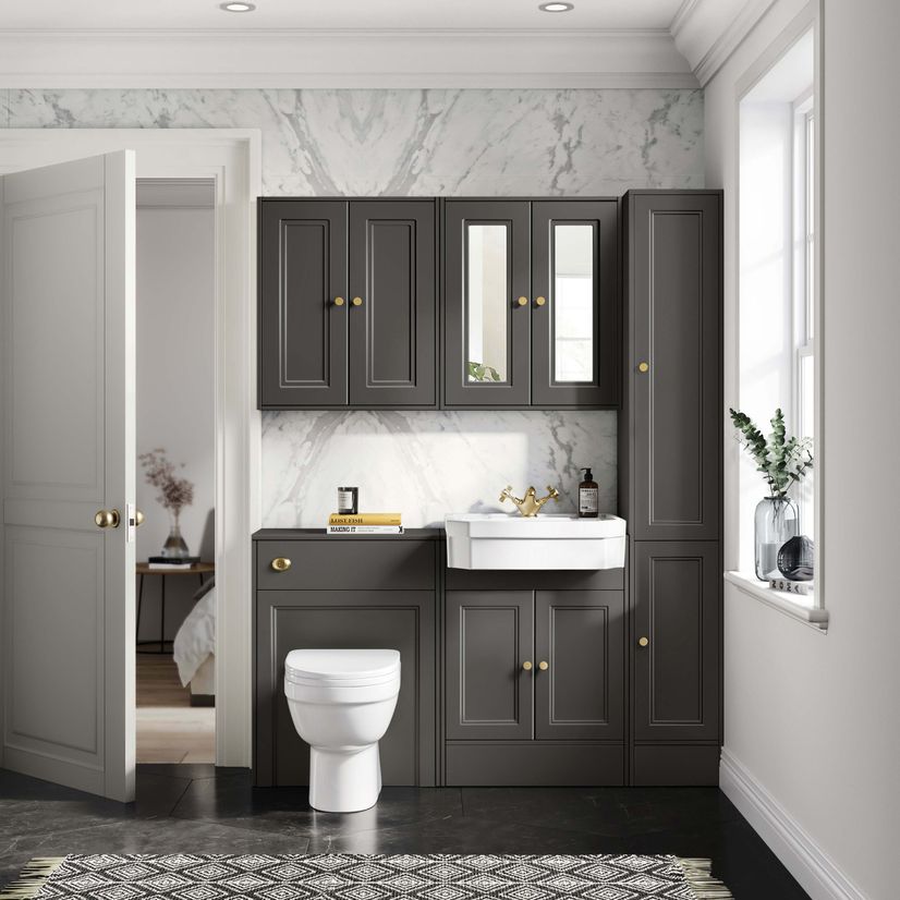 Monaco Graphite Grey Combination Vanity Traditional Basin and Seattle Toilet 1200mm - Brushed Brass Accents