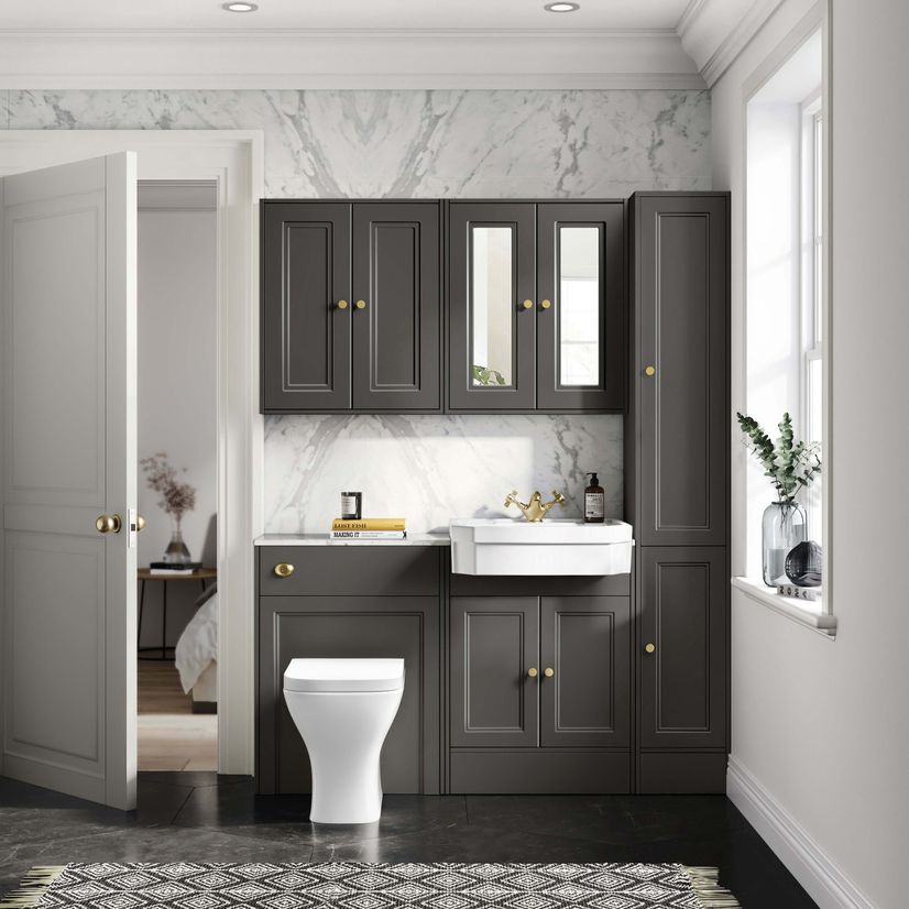 Monaco Graphite Grey Combination Vanity Traditional Basin with Marble Top & Atlanta Toilet 1200mm - Brushed Brass Accents