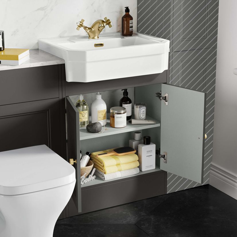 Monaco Graphite Grey Combination Vanity Traditional Basin with Marble Top & Atlanta Toilet 1200mm - Brushed Brass Accents