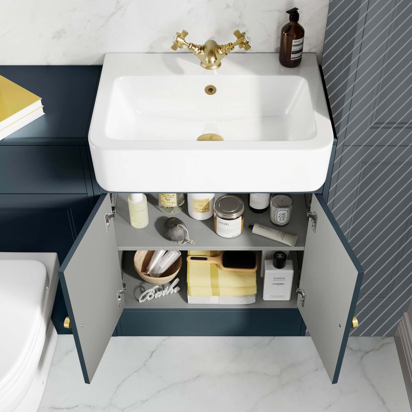 Monaco Inky Blue Combination Vanity Basin and Seattle Toilet 1200mm - Brushed Brass Accents