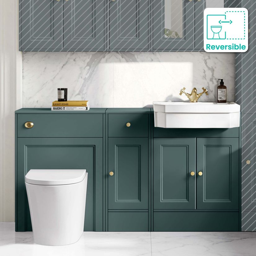 Monaco Midnight Green Combination Vanity Traditional Basin and Boston Toilet 1500mm - Brushed Brass Accents