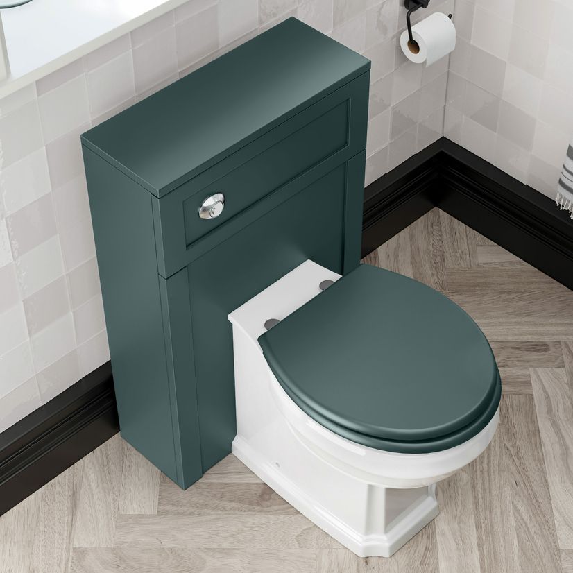 Bermuda Traditional Midnight Green Slimline Back To Wall Unit and Hudson Toilet with Wooden Seat