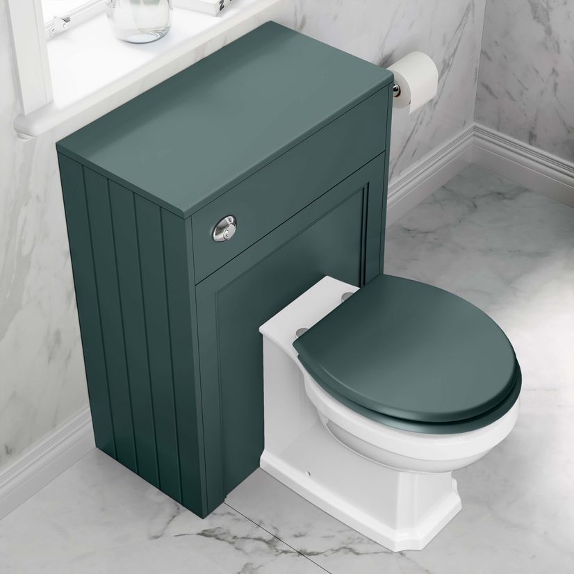 Traditional Midnight Green Back To Wall Unit and Hudson Toilet with Wooden Seat