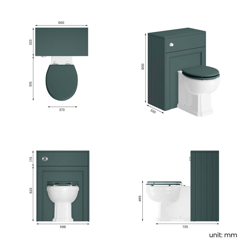 Traditional Midnight Green Back To Wall Unit and Hudson Toilet with Wooden Seat
